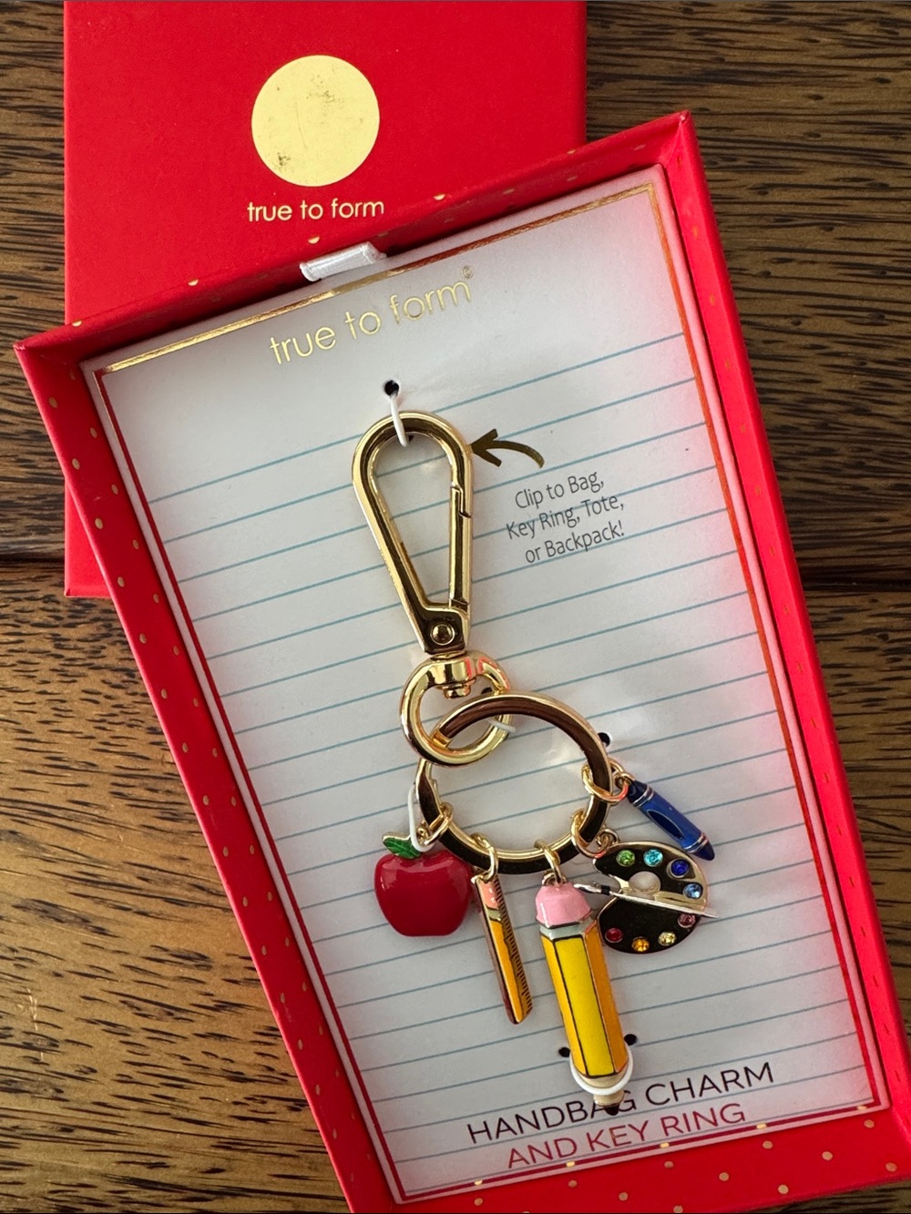 True to Form Gold-Tone Teacher/School Bag Charm Key Ring